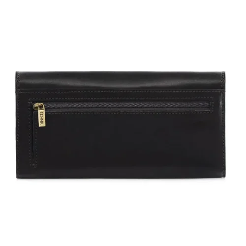 Portfel damski OCHNIK ITALY PL-187-99 czarny – tylna strona z kieszenią na suwak / OCHNIK ITALY PL-187-99 women’s black leather wallet – back view with zip pocket