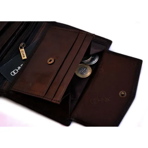 OCHNIK PL-145-89 brązowy – kieszeń na bilon na zatrzask i sloty na karty (RFID) / OCHNIK PL-145-89 brown – coin pocket with snap and card slots (RFID)