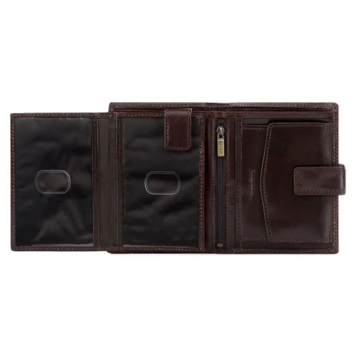 Wnętrze portfela OCHNIK PL-190/89 ciemny brąz – przegródki na karty i dokumenty Inside of OCHNIK PL-190/89 dark brown wallet – card and ID slots