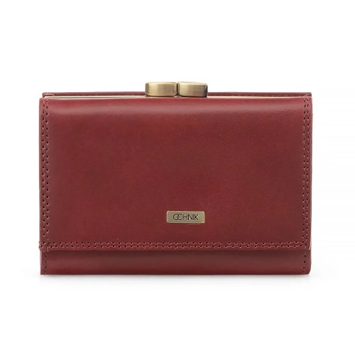 OCHNIK PL-189-41 bordowy skórzany portfel damski z biglem – widok z przodu / OCHNIK PL-189-41 burgundy leather women’s w
