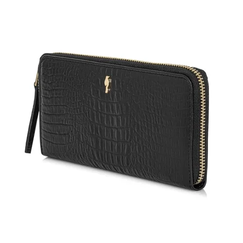 Portfel damski OCHNIK ze skóry naturalnej krokodyl – widok z tyłu / OCHNIK crocodile embossed genuine leather women’s wallet – back view