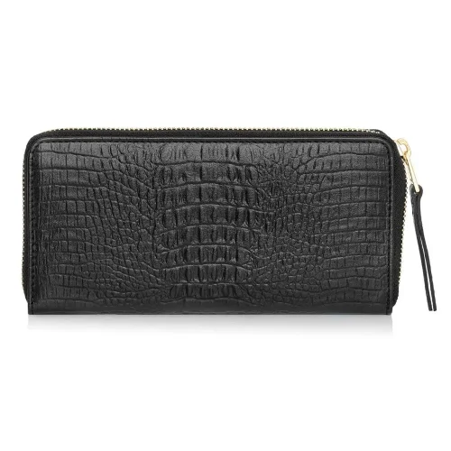 Portfel OCHNIK krokodyl – detale skóry i staranne szycia / OCHNIK crocodile embossed wallet – leather texture and stitching details