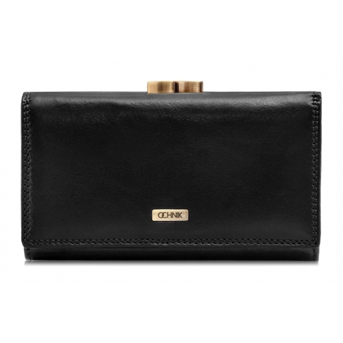OCHNIK SL-128-99 czarny skórzany portfel damski – widok z przodu | OCHNIK SL-128-99 black leather women’s wallet – front