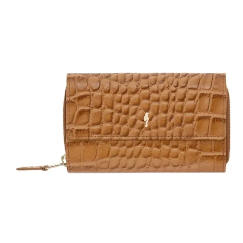 OCHNIK PORES-0518 koniakowy portfel damski ze skóry tłoczonej croco / OCHNIK PORES-0518 cognac women’s wallet in croco-e