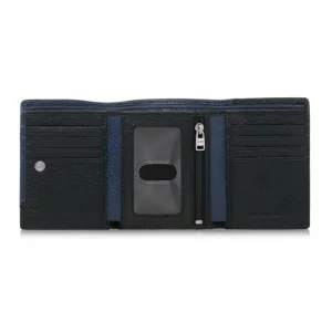 OCHNIK mały portfel unisex skórzany niebiesko-czarny – wnętrze z kieszeniami na karty i banknoty OCHNIK small unisex leather wallet blue-black – interior with card and bill compartments