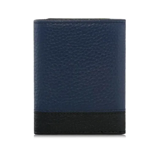 OCHNIK mały portfel unisex skórzany niebiesko-czarny – tył portfela gładka skóra OCHNIK small unisex leather wallet blue-black – back view smooth leather