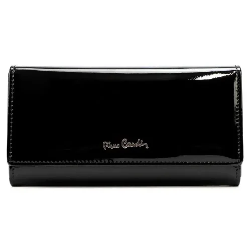 Czarny skórzany portfel damski Pierre Cardin 07 SHINY 100 – klasyczna forma, połysk lakierowanej skóry Pierre Cardin 07 SHINY 100 black women’s leather wallet – classic shape, glossy lacquered leather finish
