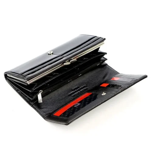 Skórzany portfel damski Pierre Cardin 07 SHINY 100 – otwarty widok, przestrzeń na banknoty Pierre Cardin 07 SHINY 100 women’s leather wallet – open view with spacious banknote compartment