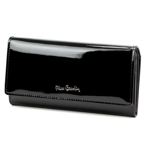 Skórzany portfel damski Pierre Cardin 07 SHINY 100 czarny z RFID – elegancki portfel ze skóry naturalnej, widok z przodu