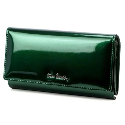 Portfel damski Pierre Cardin zielony lakierowany – widok z przodu Pierre Cardin women’s green patent leather wallet – fr