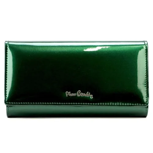 Portfel damski Pierre Cardin zielony lakierowany – widok z tyłu Pierre Cardin women’s green patent leather wallet – back view