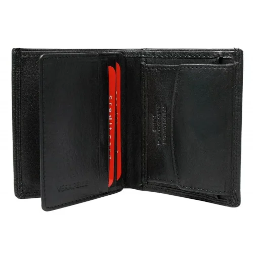 Portfel męski Pierre Cardin 1812 EKO06 czarny – wnętrze, miejsca na karty i bilon / Pierre Cardin 1812 EKO06 black leather wallet – interior with card slots and coin pocket