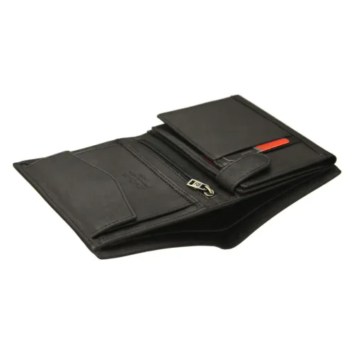 Pierre Cardin 326 MAR portfel skórzany otwarty czarny mat Pierre Cardin 326 MAR leather wallet open angled view