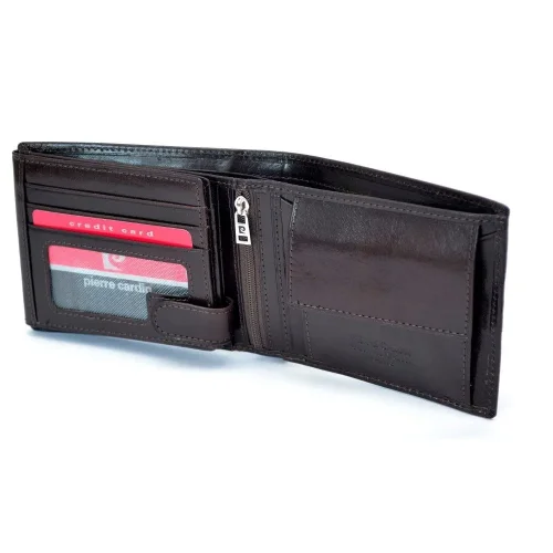 Pierre Cardin 910 Classic brązowy portfel męski – wnętrze rozłożone / Pierre Cardin 910 Classic brown men’s wallet – open interior view