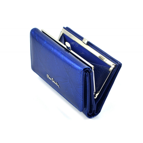 PIERRE CARDIN skórzany portfel damski 02 LEAF 108 niebieski