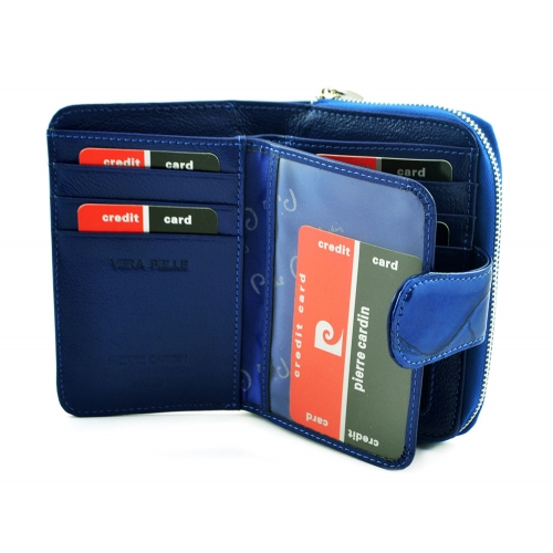 PIERRE CARDIN skórzany portfel damski 02 LEAF 115 niebieski