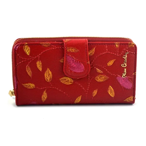 Pierre Cardin Plant 116 czerwony portfel damski złote liście widok z przodu | Pierre Cardin Plant 116 red women’s wallet
