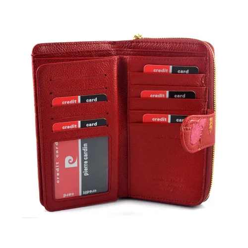 Pierre Cardin Plant 116 czerwony portfel damski rozbudowany wnętrze | Pierre Cardin Plant 116 red women’s wallet interior layout organizer style