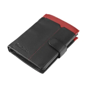 Skórzany portfel męski Pierre Cardin w orientacji pionowej – stylowe połączenie czerni i czerwieni. Vertical Pierre Cardin men's leather wallet – a stylish combination of black and red.