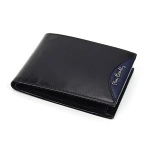 Portfel męski Pierre Cardin czarny z niebieską wstawką – widok z boku Pierre Cardin men’s wallet black with blue accent – side view