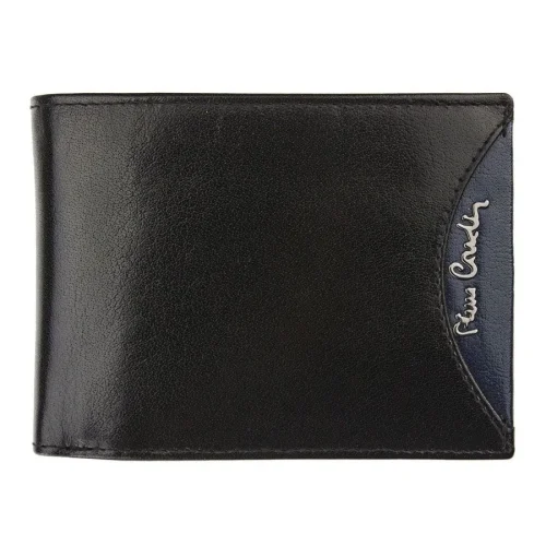 Skórzany portfel męski Pierre Cardin czarny z niebieską wstawką – widok z przodu Pierre Cardin men’s leather wallet blac
