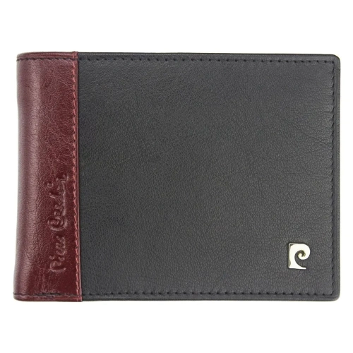 Skórzany portfel męski Pierre Cardin czarny z rudą wstawką slim RFID / Pierre Cardin men’s leather wallet black with cog