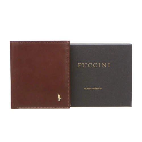 Skórzany portfel męski Puccini MU1698 brązowy z ochroną RFID / Puccini MU1698 brown leather men’s wallet with RFID prote