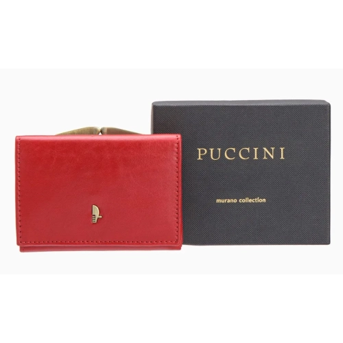 Puccini portfel damski skórzany czerwony RFID elegancki / Puccini women’s leather wallet red RFID elegant premium