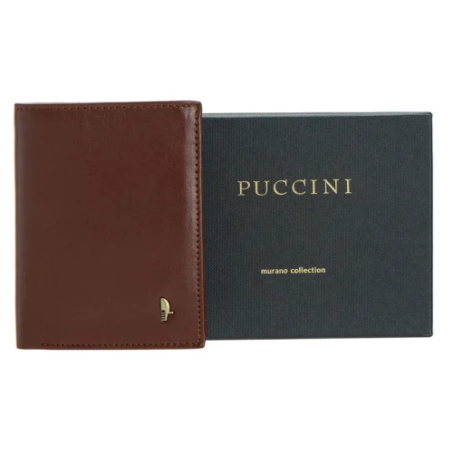 Puccini MU1907 – portfel męski brązowy w całości, elegancki wygląd / Puccini MU1907 – full view of brown men’s wallet, elegant design
