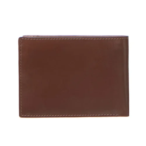 Puccini MU 20438/2 portfel skórzany – detal skóry i przeszycia w kolorze kasztanowym / Puccini MU 20438/2 leather wallet – chestnut brown texture and stitching detail