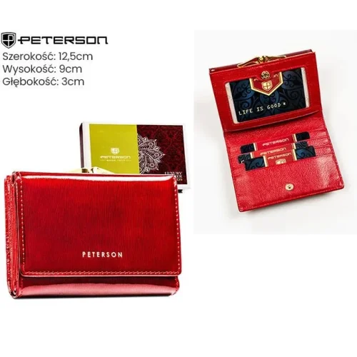 Portfel damski lakierowany Peterson w pudełku prezentowym Peterson red patent leather women's wallet in gift box