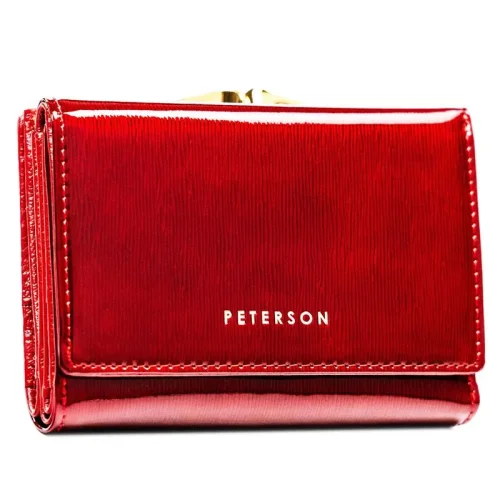 Czerwony lakierowany portfel damski Peterson RFID – przód Peterson red patent leather women's wallet RFID front view