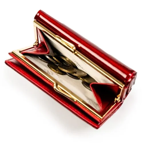 Lakierowany portfel damski Peterson – kieszeń na banknoty i bilon na bigiel Peterson patent leather women's wallet bill compartment and kiss-lock coin pocket