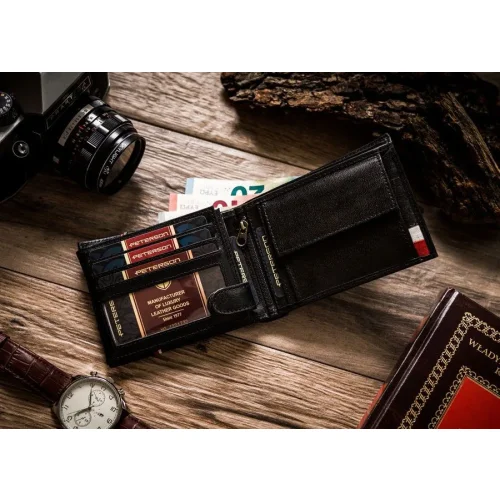 PETERSON - Portfel skórzany męski 304 Orzeł RFID