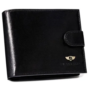 Portfel męski PETERSON PTN-304Z-P czarny skórzany z ochroną RFID widok z przodu