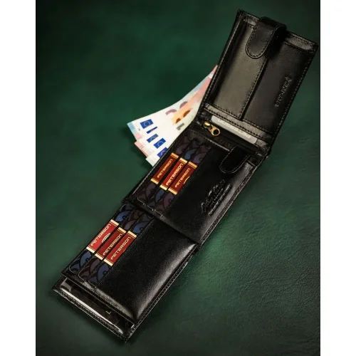 Rozłożony portfel PETERSON PTN-304Z-P z dodatkowymi miejscami na karty