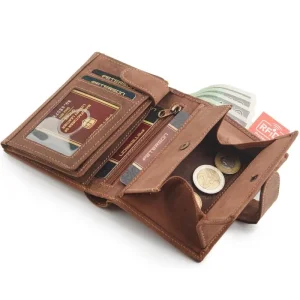 Skórzany portfel męski Peterson 324Z 2-1-5 nubuk brązowy otwarty / Peterson 324Z 2-1-5 men’s nubuck leather wallet brown open view