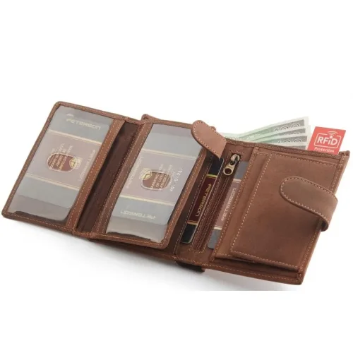 Rozkładany portfel męski Peterson 324Z 2-1-5 z przegródkami / Folded layout of Peterson 324Z 2-1-5 men’s wallet compartments