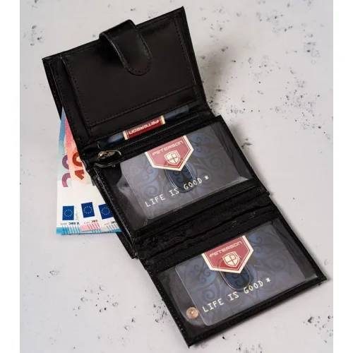 Portfel skórzany Peterson czarny – widok otwarty Peterson black leather wallet – open view