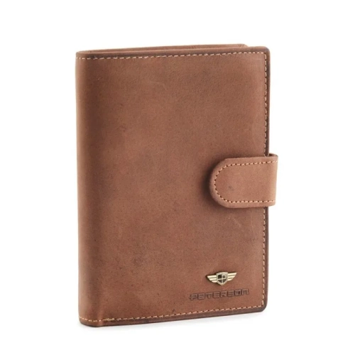 Męski portfel skórzany Peterson 324Z 2-1-5 nubuk brązowy widok z przodu / Peterson 324Z 2-1-5 men’s nubuck leather walle