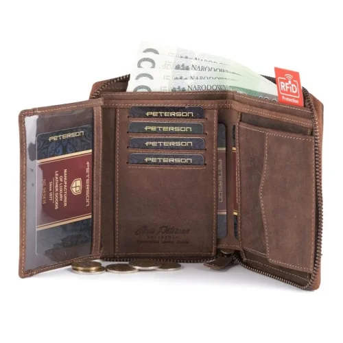 Peterson portfel męski nubuk 340 2-1-4 środek karty i banknoty | Peterson men’s nubuck wallet 340 2-1-4 inside cards and banknotes