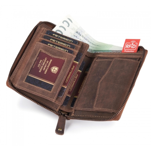 PETERSON PORTFEL MĘSKI SKÓRZANY NUBUK na suwak 340 2-1-4 RFID