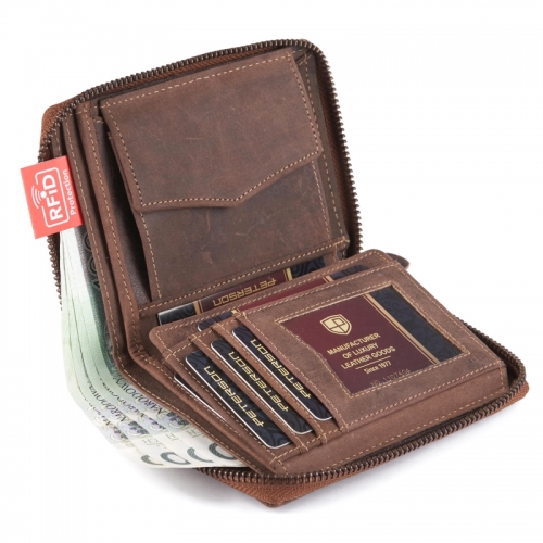 PETERSON PORTFEL MĘSKI SKÓRZANY NUBUK na suwak 340 2-1-4 RFID