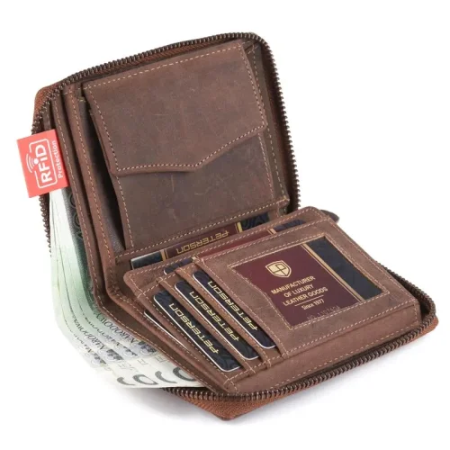 Peterson portfel męski nubuk 340 2-1-4 przekrój pojemności | Peterson men’s nubuck wallet 340 2-1-4 capacity cross-section