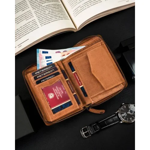 Portfel Peterson nubuk camel – kieszeń na bilon Peterson nubuck wallet camel – coin pocket
