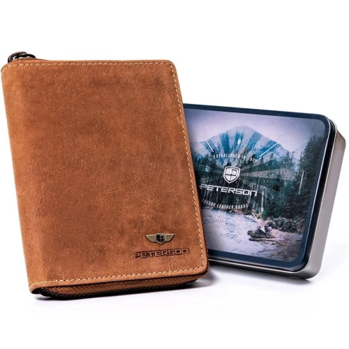 Skórzany portfel Peterson 340 nubuk camel – widok ogólny Peterson 340 nubuck leather wallet camel – general view