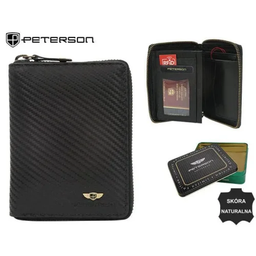 Portfel męski Peterson 340 czarny carbon – widok ogólny Peterson 340 men’s wallet black carbon – general view