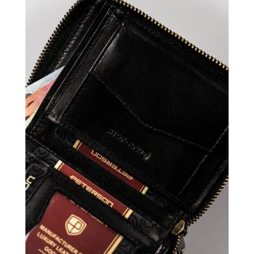 Portfel Peterson – suwak i krawędzie Peterson wallet – zipper and edge detail