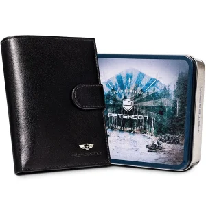 Portfel męski PETERSON PTN-348Z-P widok z przodu z puszką prezentowa