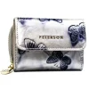 Srebrny portfel damski Peterson RFID z motylkami – skóra naturalna Silver women’s leather wallet Peterson RFID with butt